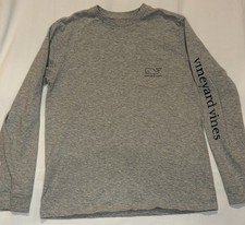Vineyard Vines Boys Long-Sleeve Vintage Whale Pocket Tee Large 16 Gray