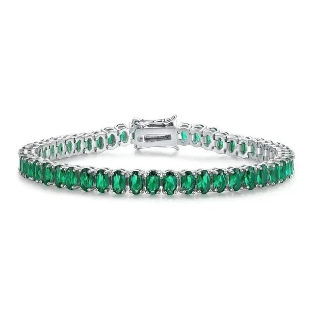 23TCW Lab Created Oval Cut Green Emerald Women's Tennis Bracelet 14K Gold Plated