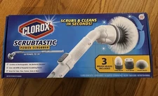 NEW- Clorox Scrubtastic Power Scrubber 3 Brush Heads Rechargeable Extends To 39"