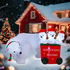 DR.DUDU 7 FT Inflatable Christmas Polar Bear with Santa Hat - Outdoor Decoration