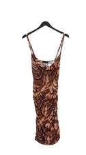 Pretty Little Thing Women's Midi Dress UK 10 Brown Polyester with Elastane