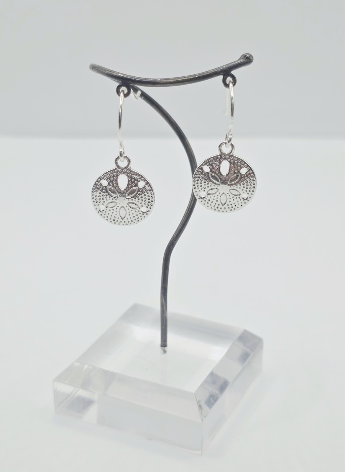 Sterling Silver Earrings 925 Signed IBB TH Sand Dollar Design Dangle Unique