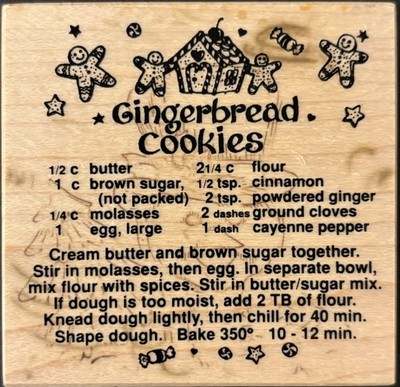 PSX G-1151 Gingerbread Cookie Recipe Rubber Stamp (Clean!)