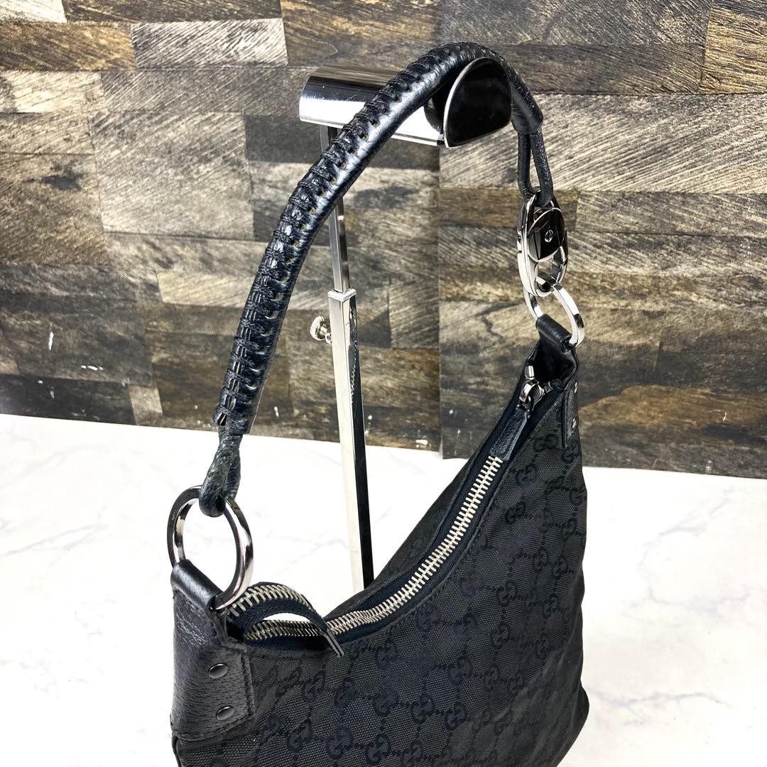 Gucci GG Canvas One-Shoulder Handbag Leather Black Authentic — image 7