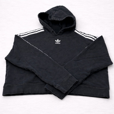 Adidas Hoodie Mens Medium Black Trefoil 3 Stripe Pullover Sweatshirt