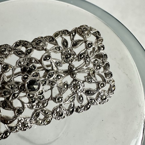 Vintage Sterling Silver Ornate Marcasite Rectangular Brooch Pin 10.8g - Picture 6 of 9