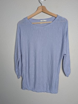 Tom Tailor Sweater Womens Small Blue Linen Blend Boat Neck Dolman 3/4 Sleeve