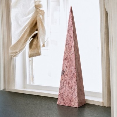 Tall 16  Pink Marble Obelisk Tower Breccia Vein Stone Sculpture Decor