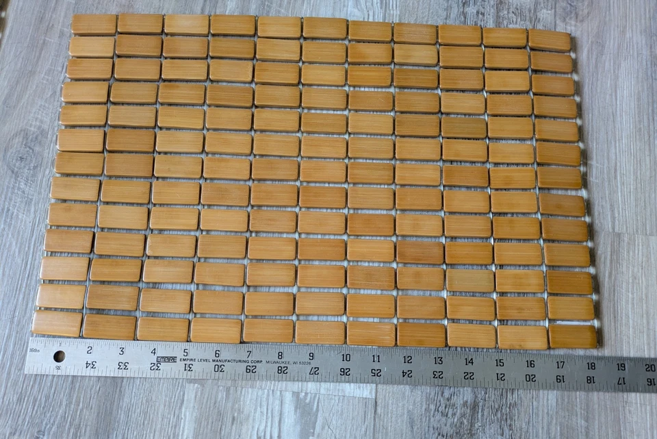 Set of 4 Wooden Bamboo Tile Placemats Brown Rectangular Table Mats - Image 3 of 4