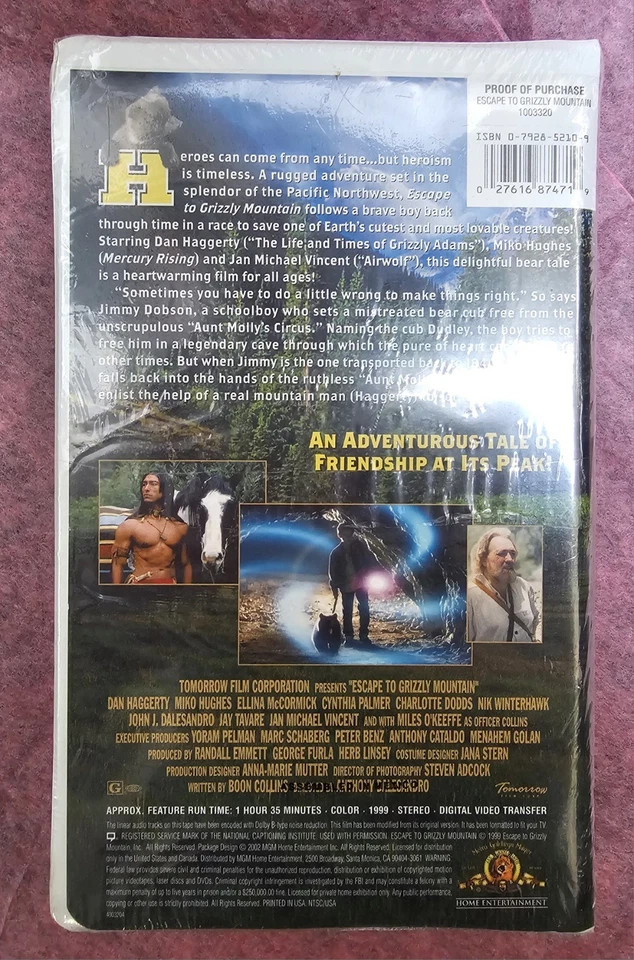 VTG VHS Escape To Grizzly MT Rated G 1hr 35min Color Stereo Family Adventure Foto 4 de 4