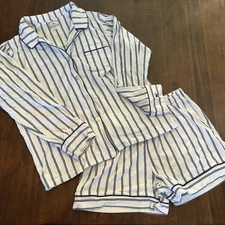 Petite Plume Women’s Pima Cotton Long Sleeve Top & Shorts Pajamas Set Size M