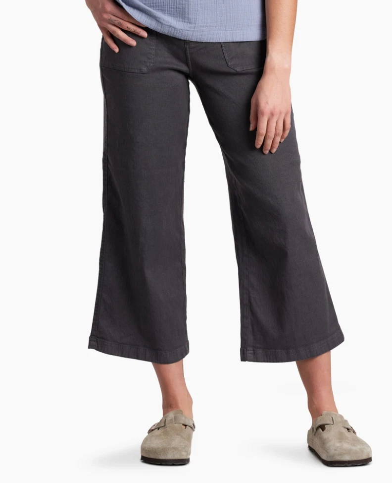 NWT Kuhl Seaboard Crop Wide Leg Pants Women's 10 Reg Pavement Gray Linen Blend