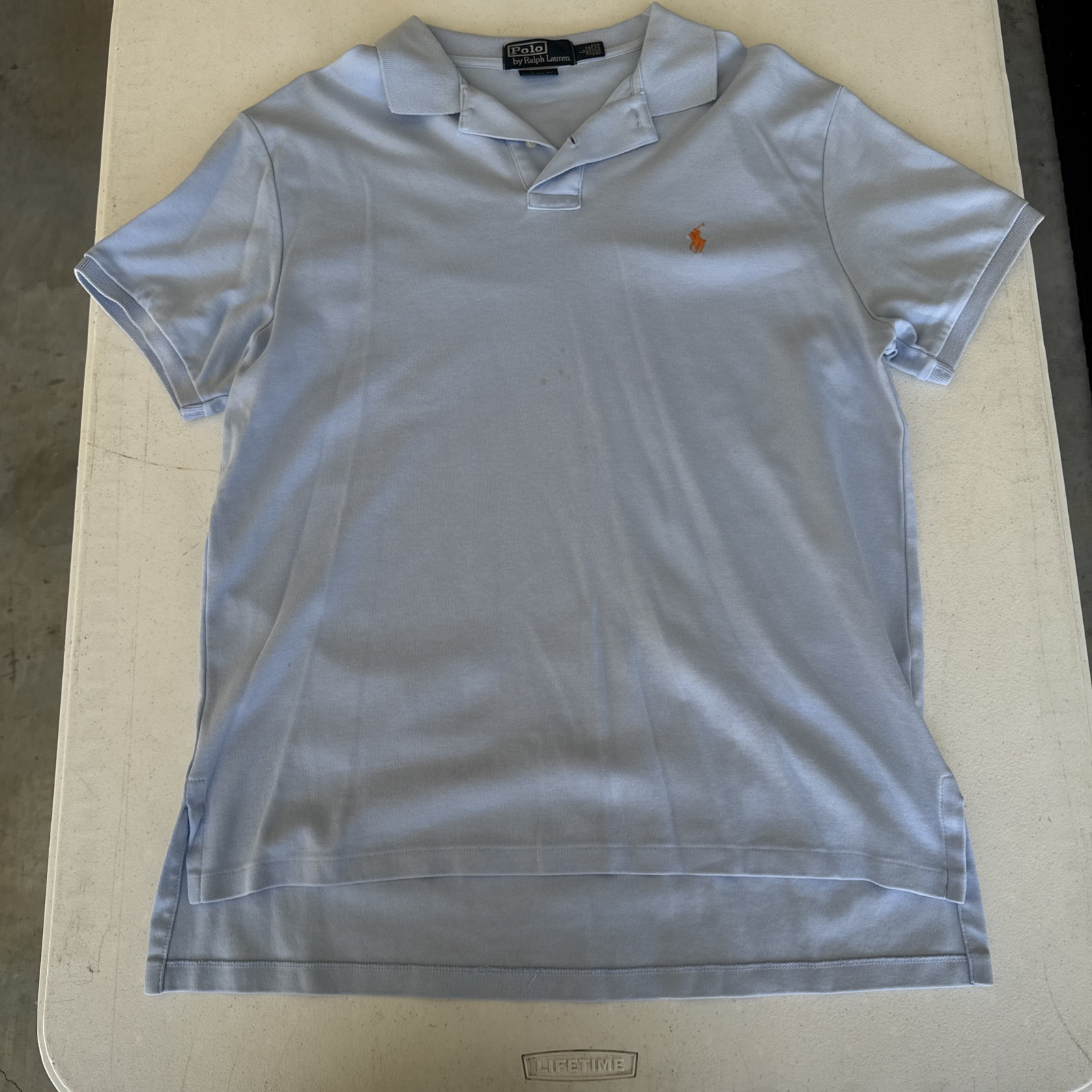 Polo uomo Ralph Lauren blu chiaro polo grande vestibilità personalizzata arancione pony