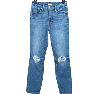 Good American Jeans Women Size 2/26 Blue Good Legs Straight High Rise Distressed