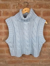 H&M Divided Cable Knit Sleeveless Turtleneck Vest Light Blue Size XS Oversized