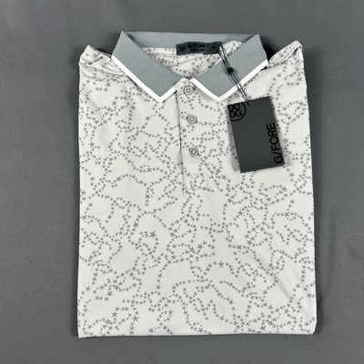 G/Fore G4 Golf Shirt Polo Sleeve Logo Constellation Print Medium Gray MSRP $120