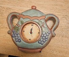 New Rustic Teapot Wall Clock Grape Vine Kitchen Farmhouse Decor Quartz 8x7