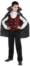DARK VAMPIRE KIDS SZ L COSTUME CAPE/SHIRT W/VEST ATTACHED