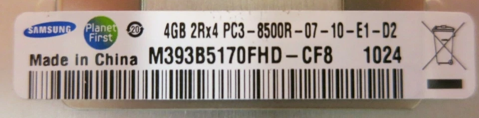 Samsung M393B5170FHD-CF8 99L0296-001 12GB (3X4GB) PC3-8500 DDR3 ECC CL7 240P RAM Foto 3 de 4
