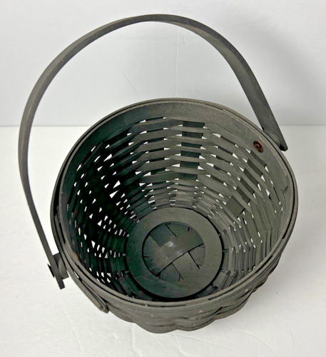Longaberger Small Round Pewter Black Work Basket with Swing Handle 7" - Picture 4 of 10