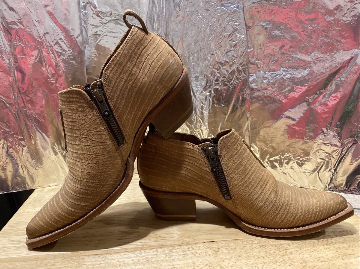 FRYE Brown Leather SACHA Moto Shortie Bootie Double Zip Snake Alligator  Look Sz8