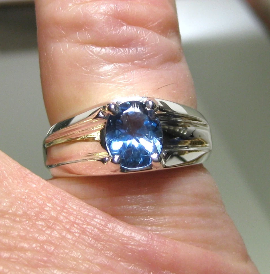 Nuevo anillo de apatita azul VS natural de 1,51 quilates para hombre en plata de ley 925 talla 9 Foto 3 de 4