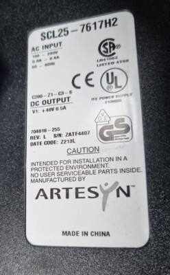 Artesyn SCL25-7617H2  48V 0.5A POWER ADAPTER (R2S12.7B1)