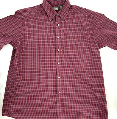 L.L. Bean Mens L Large Short Sleeve Button Down Red Check Shirt