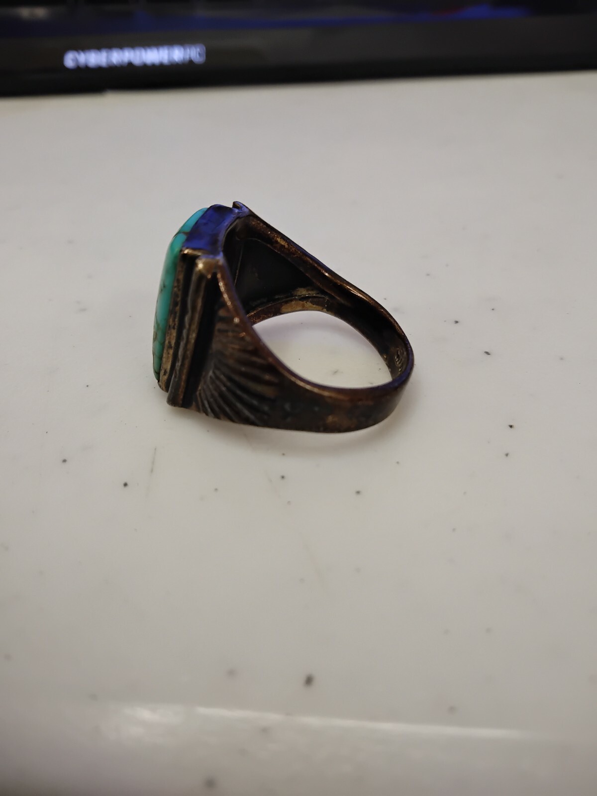 Sterling Silver Solitaire Turquoise Ring Size 10 - image 3