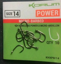 KORUM XPERT POWER HOOKS - MICRO BARBED CARP HOOKS  10 PER PACK