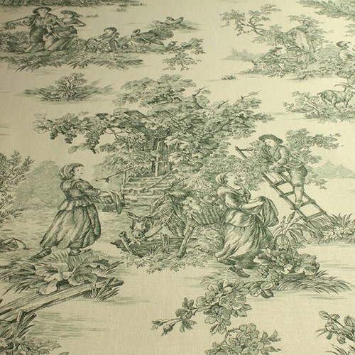 Stoff Baumwolle Toile de Jouy ländlich elfenbein grün Land 280 cm breit - Bild 3 von 5