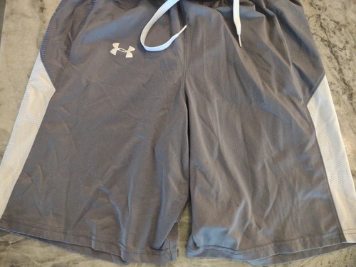 Under Armour Shorts Youth Medium Grey white color combo Basketball Drawstring 🏀 - Picture 5 of 11