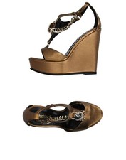 New JUST CAVALLI 37 7 heels platforms sandals shoes metallic bronze chain 450