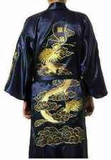 Men's Retro Chinese Silk Satin Kimono Robe Gown Bathrobe Dragon Gown Dress Gifts