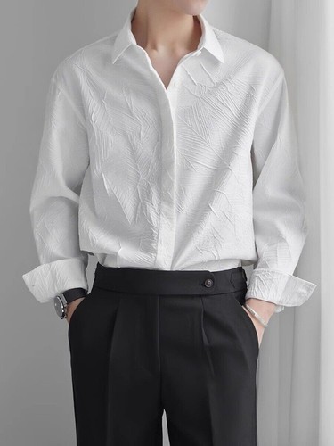 Men Formal French Long Sleeved Shirt Loose Casual Jacquard Shirt Business Tops - Picture 8 of 16