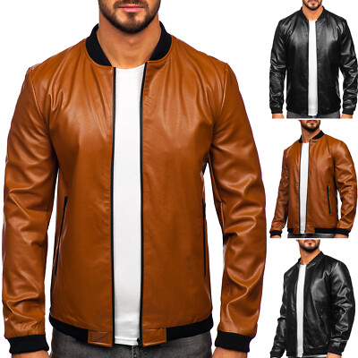 Bomberjacke Bikerjacke Kunstlederjacke Sweatjacke Classic Herren BOLF Unifarben