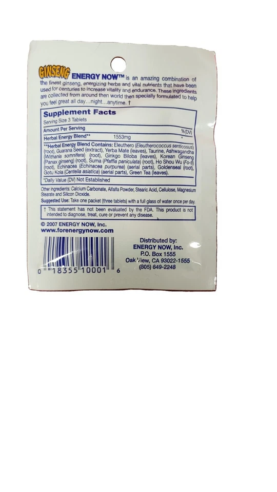 Ginseng Energy Now, 24 Packs X 3 to a Pack Panax, Korean Ginseng Foto 3 de 3