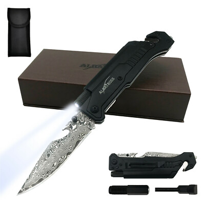 ALBATROSS 6-in-1 MultiFunction Damascus Emergency Survival Tactical Pocket Knife