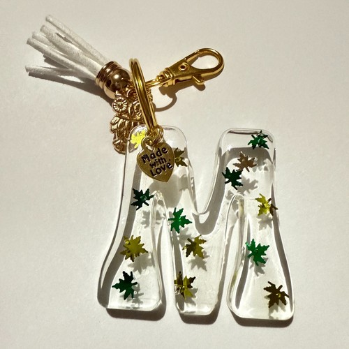 Resin Initial Keychain with Metallic Maple Leaves, includes 2 Charms & a Tassel - Picture 35 of 48