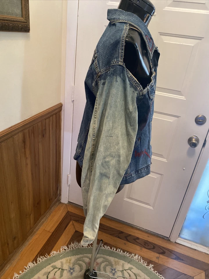 VTG Levi' Strauss Customized Cut Out Painted WOMENS XL Trucker Jean Jacket - Image 4 of 4