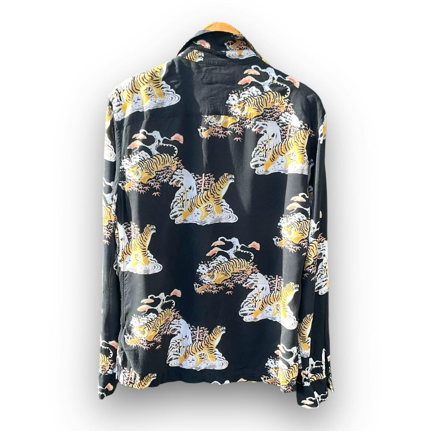 All Saints Mens Shirt Small Black Kirshma Tiger Animal Print Oriental Hawaiian eBay