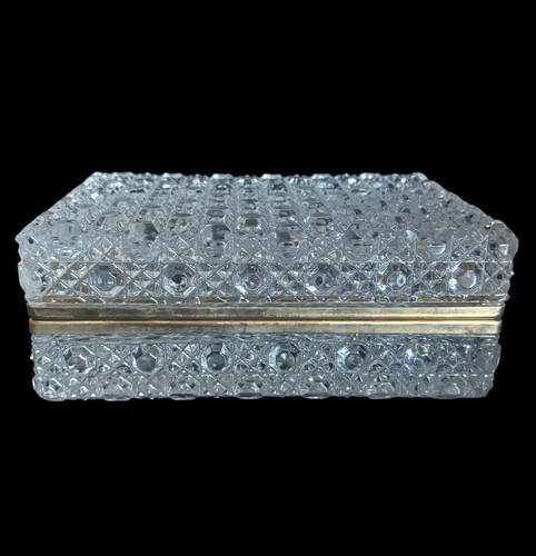 Vintage Crystal Jewelry Trinket Box Baccarat Style French Daisy Button Hinged - Picture 4 of 11
