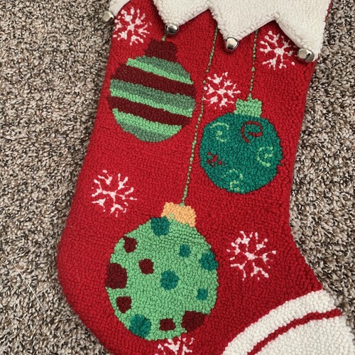 17” Ornament Bulb Christmas Stocking Needlepoint Hooked Loop Textured Cute Decor - Picture 2 of 10