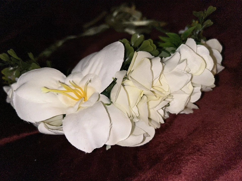 Mujer Blanco Flor Diadema Floral Corona Guirnalda Halo Boda Festivales Foto Pro Foto 2 de 3