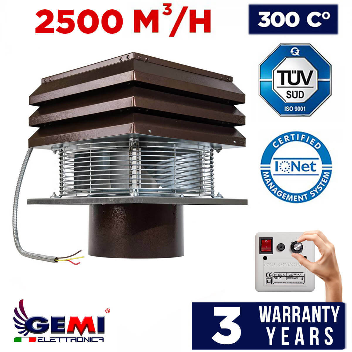 ASPIRADOR DE HUMOS Extractor de humo PARA CHIMENEA Redonda 25 cm 250 mm BAS GEMI