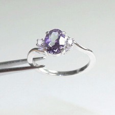 Color-Changing Alexandrite and Diamonds Ring Sterling Silver 925 / Lab-Created