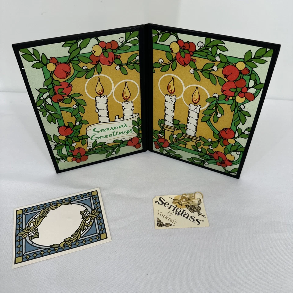 Yorkraft 1977 Seriglass 975 Temporada’s Greetings Velas de Navidad Ventana Manchada Foto 2 de 4