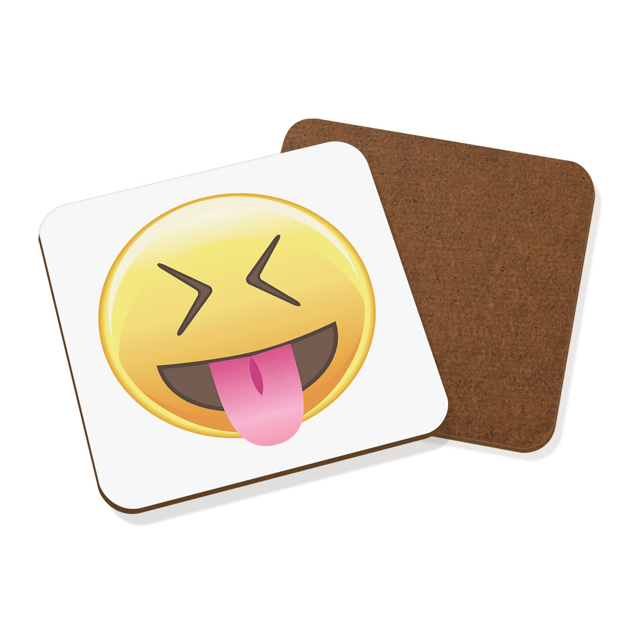 Tongue Out Eyes Shut Emoji Coaster Drinks Mat - Funny Smiley Face