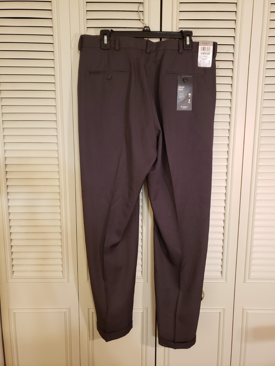 Haggar Classic Fit Slacks Cuffed Pleated Charcoal 36W/30L Dress