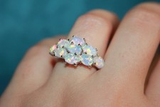 fire opal ring gemstone silver jewelry 6 6.5 cocktail engagement wedding band